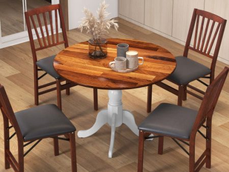 Wooden Dining Table with Round Tabletop and Curved Trestle Legs-Walnut & White Fashion