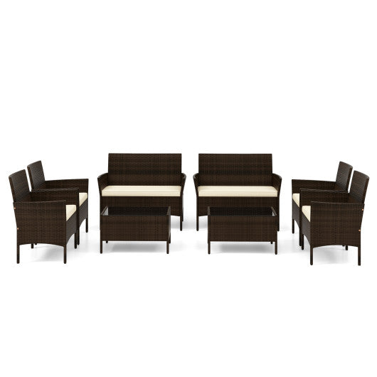 4 Piece Patio Rattan Conversation Set with Cozy Seat Cushions-Beige Online