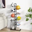 Metal Basketball Holder with 7 Removable Hanging Rods and Side Ball Basket For Cheap