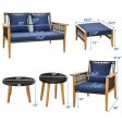 7 Piece Outdoor Conversation Set with Stable Acacia Wood Frame Cozy Seat & Back Cushions-Navy For Sale