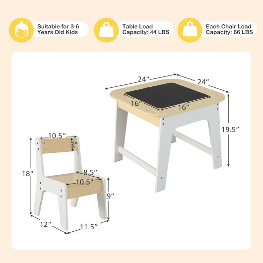 Kid s Table and Chairs Set with Double-sized Tabletop-Natural For Sale