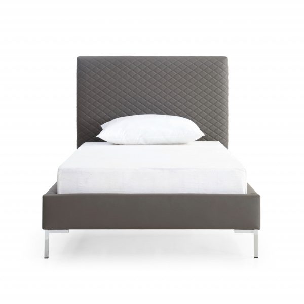 Twin Size Dark Grey Upholstered Faux Leather Bed Frame Sale