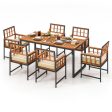 7 Pieces Patio Acacia Wood Dining Set with Soft Cushions and Umbrella Hole-Natural Online Sale