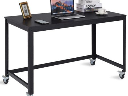 Wood Top Metal Frame Rolling Computer Desk Laptop Table-Black Online Sale