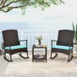 3 Piece Patio Rocking Set Wicker Rocking Chairs with 2-Tier Coffee Table-Turquoise Hot on Sale