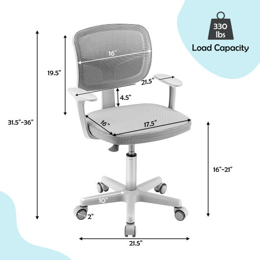 Adjustable Desk Chair with 5 Rolling Casters for Kids-Gray Discount