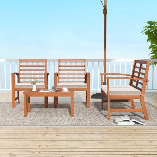 4 Pieces Outdoor Furniture Set with Stable Acacia Wood Frame-Beige For Sale