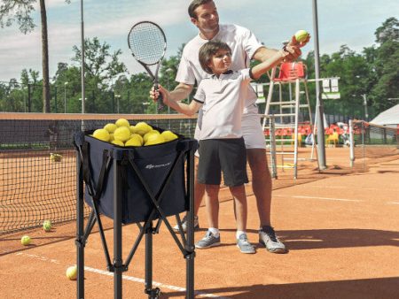 Lightweight Foldable Tennis Ball Teaching Cart with Wheels and Removable Bag-Blue on Sale