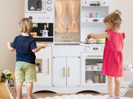 Kids Kitchen Playset with Microwave and Coffee Maker for Ages 3+-White For Cheap