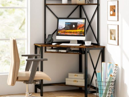 Space-Saving Corner Computer Desk with with Hutch and Keyboard Tray-Rust Brown For Discount