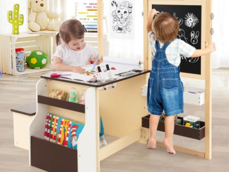 Kids Art Center Wooden Table Bench Set-Brown Online Sale