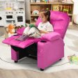 Kids PU Leather Velvet Fabric Kids Recliner Chair with Cup Holders-Pink Online Hot Sale