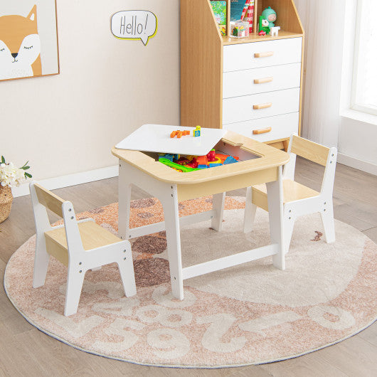 Kid s Table and Chairs Set with Double-sized Tabletop-Natural For Sale