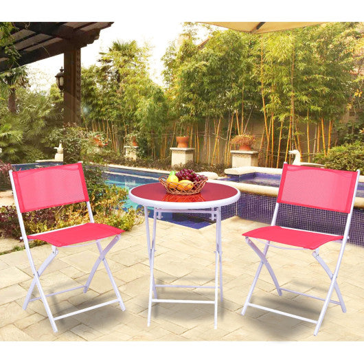 3 Pieces Patio Folding Bistro Set for Balcony or Outdoor Space-Red Sale