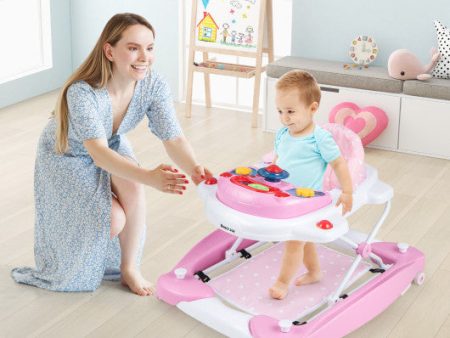 6 in 1 Foldable Baby Walker with Adjustable Height-Pink For Discount