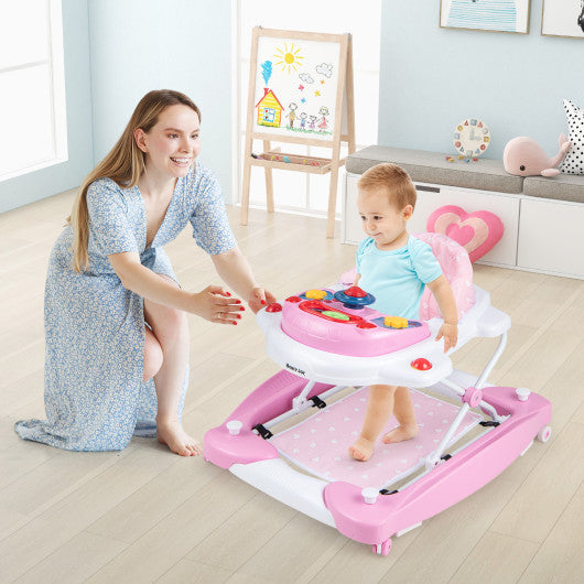 6 in 1 Foldable Baby Walker with Adjustable Height-Pink For Discount