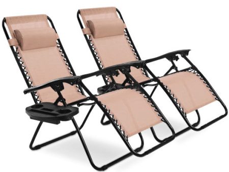 2 Pieces Folding Recliner Zero Gravity Lounge Chair - Beige Fashion