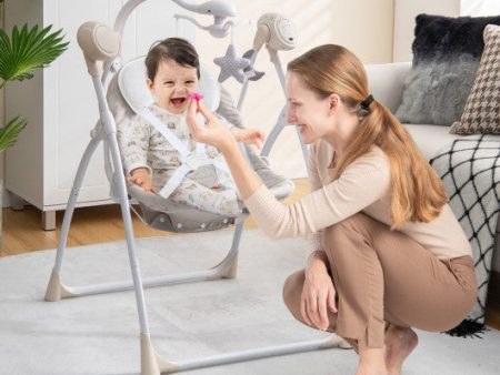 Electric Foldable Baby Rocking Chair with Adjustable Backrest-Beige Supply