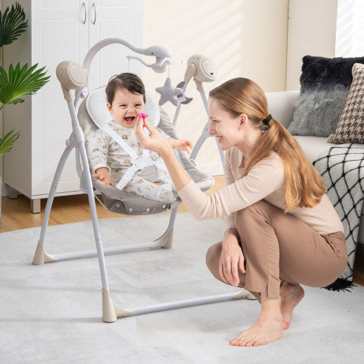 Electric Foldable Baby Rocking Chair with Adjustable Backrest-Beige Supply