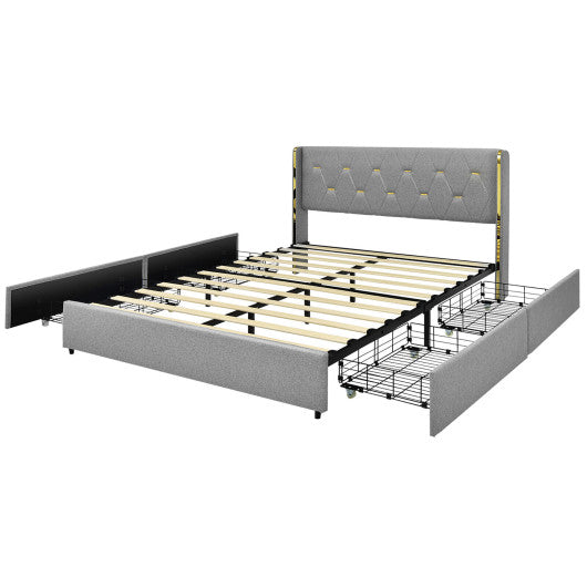 Bed Frame Mattress Foundation with 4 Storage Drawers Cheap