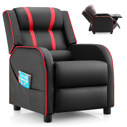 Kids Recliner Chair with Side Pockets and Footrest-Red on Sale