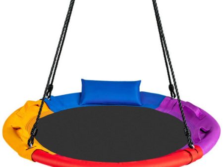 40 inch Saucer Tree Outdoor Round Platform Swing with Pillow and Handle-Multicolor Sale