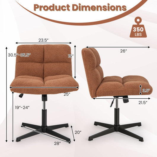 Office Armless Chair Cross Legged with Imitation Lamb Fleece and Adjustable Height-Brown Online