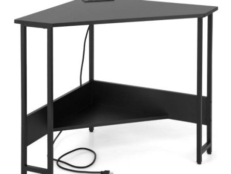 Triangle Computer Corner Desk with Charging Station-Black Online now