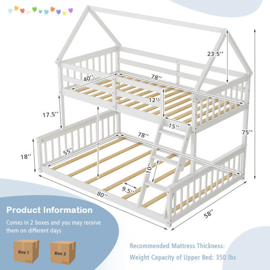 Twin Over Full House Bunk Bed with Ladder and Guardrails-White Online Sale