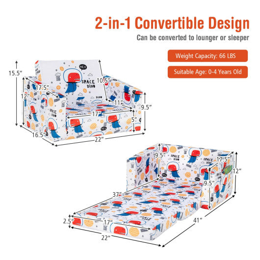 2-in-1 Convertible Kids Sofa with Velvet Fabric-White Online now