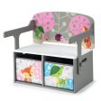 3 in 1 Kids Convertible Activity Bench with 2 Removable Fabric Bins-Gray Online Sale