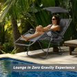 Folding Recliner Lounge Chair with Shade Canopy Cup Holder-Black Online now