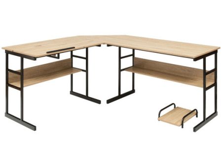 L-Shaped Computer Desk with Tiltable Tabletop-Natural Online now