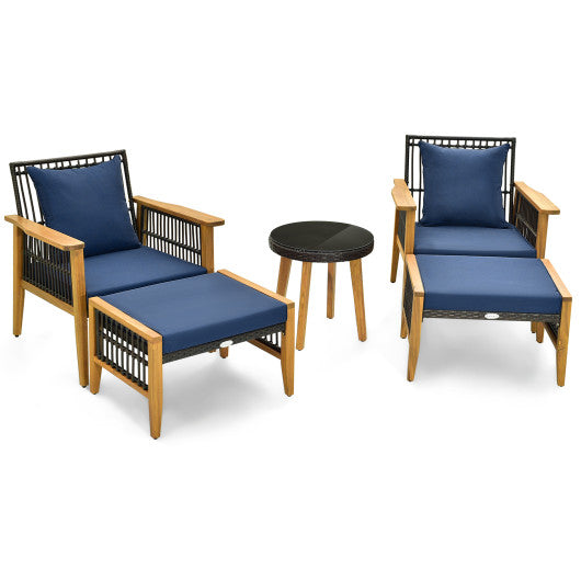 5 Piece Patio Furniture Set with Coffee Table and 2 Ottomans-Navy For Cheap