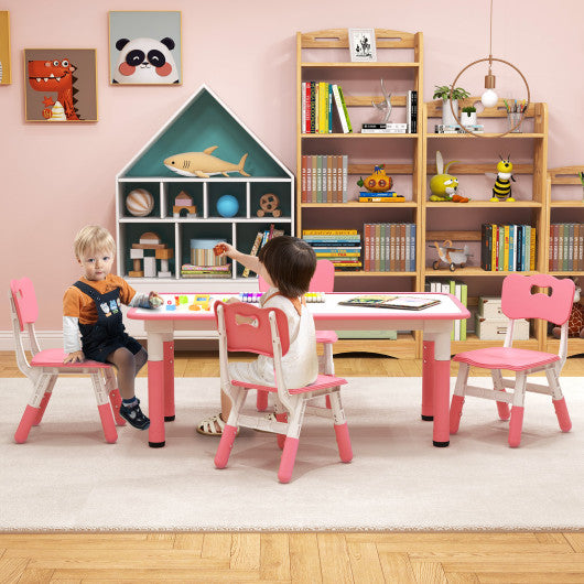 Kids Table and Chairs Set for 4 with Graffiti Desktop-Pink For Cheap