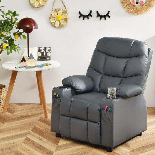 PU Leather Kids Recliner Chair with Cup Holders and Side Pockets-Gray Hot on Sale