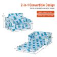 2-in-1 Convertible Kids Sofa with Velvet Fabric-Light Blue For Discount