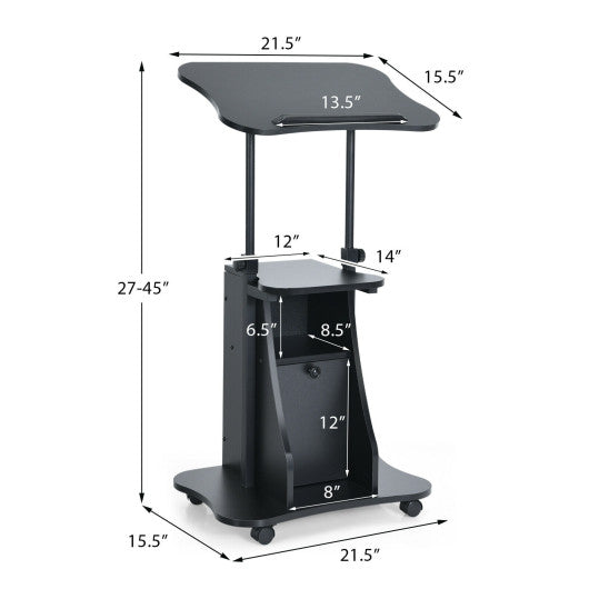 Adjustable Mobile Standing Desk Cart with Tilt Desktop and Cabinet-Black Hot on Sale