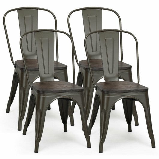 4 Pieces Tolix Style Metal Dining Side Chair Stackable Wood Seat-Black Sale