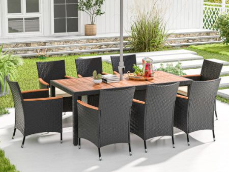 9 Pieces Outdoor Dining Set with Acacia Wood Tabletop Online Hot Sale