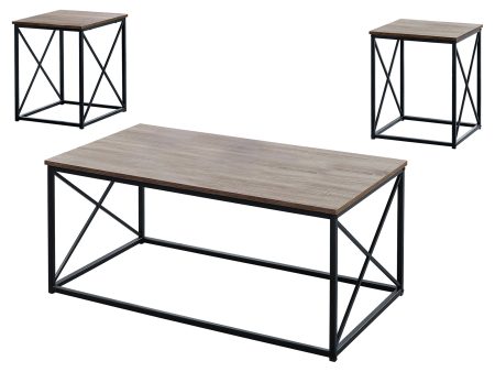 Set of Three 42  Beige And Black Metal Coffee Table For Discount