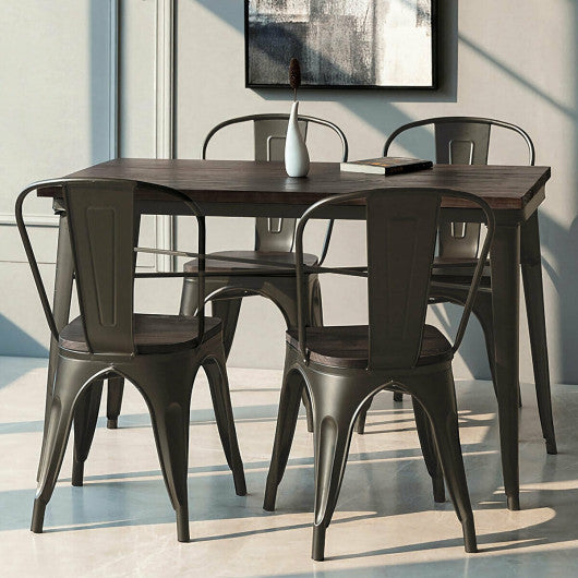 4 Pieces Tolix Style Metal Dining Side Chair Stackable Wood Seat-Black Sale