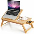 Bamboo Laptop Lap Tray with Adjustable Legs and Tilting Heat-dissipation Top-Natural Sale