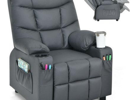 PU Leather Kids Recliner Chair with Cup Holders and Side Pockets-Gray Hot on Sale