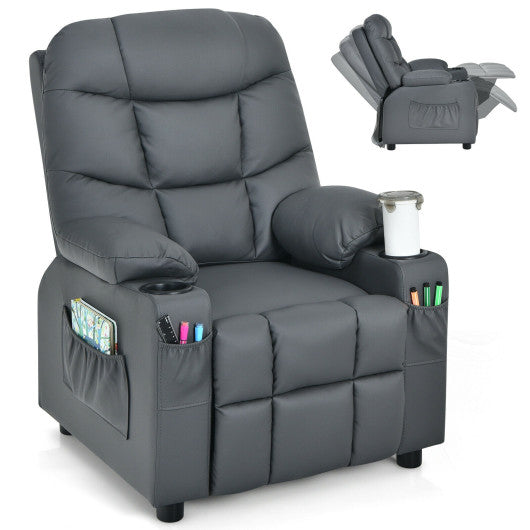 PU Leather Kids Recliner Chair with Cup Holders and Side Pockets-Gray Hot on Sale