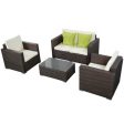 4 Pieces Brown Wicker Rattan Sofa Furniture Set Patio Garden Lawn Cushioned Seat Online Sale