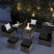 Outdoor 9 Pieces Patio Furniture Set with 50 000 BTU Propane Fire Pit Table-Black Online