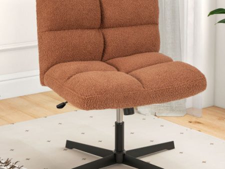 Office Armless Chair Cross Legged with Imitation Lamb Fleece and Adjustable Height-Brown Online