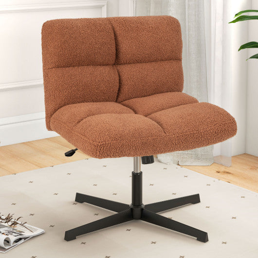 Office Armless Chair Cross Legged with Imitation Lamb Fleece and Adjustable Height-Brown Online