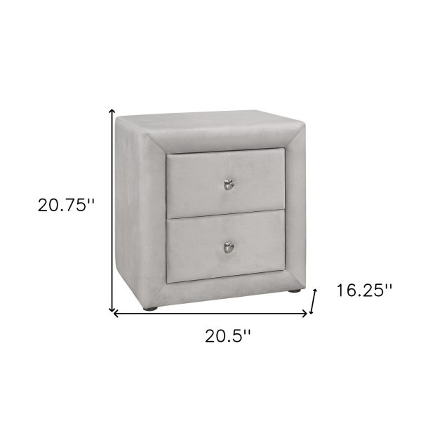 21  Light Gray Velvet Two Drawer Nightstand Supply